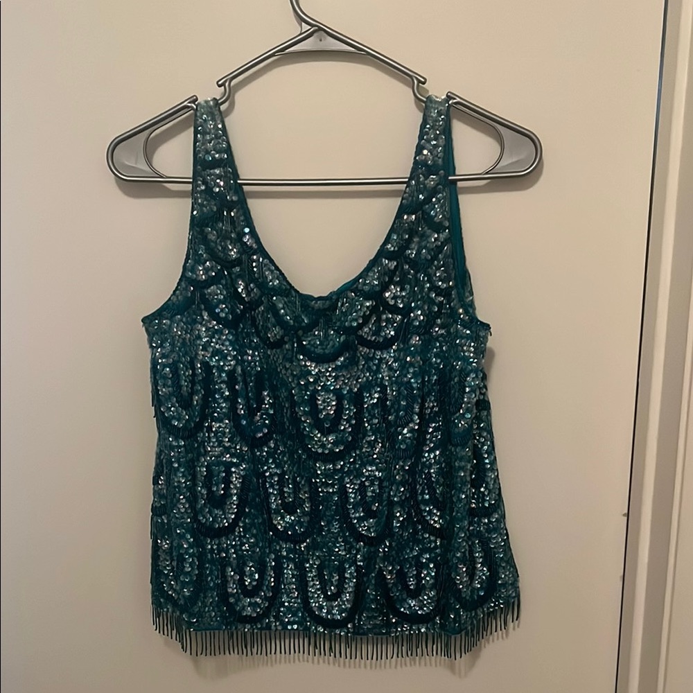 Vintage Sequin Embellished Teal Top